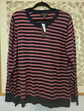 J.Crew Forever Sweater Pink Navy XXL NWT Cozy Knit Pullover Light Weight